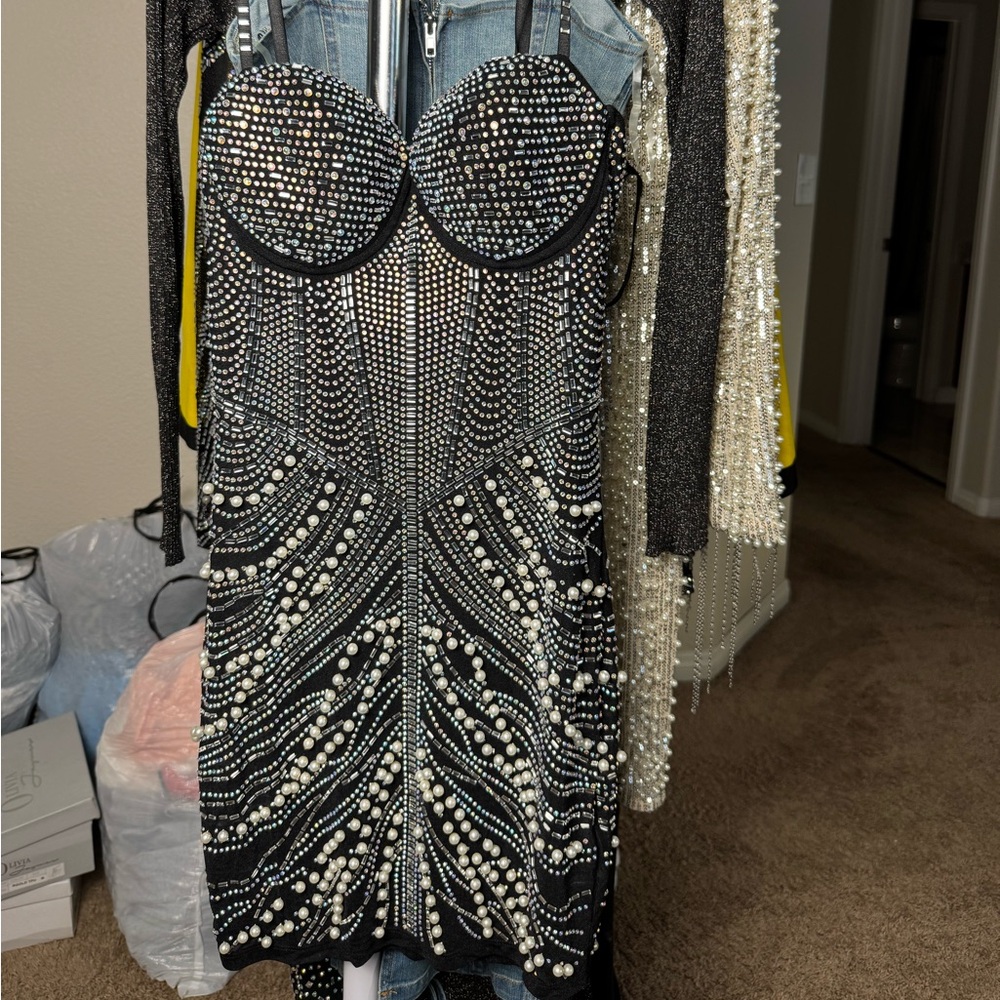 Black Sexy Dress With Precious Stones